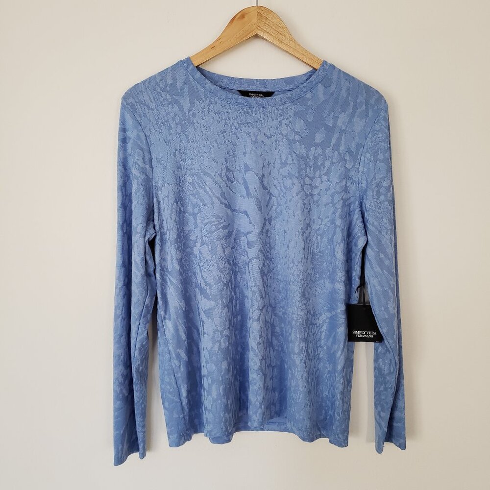 Simply Vera Vera Wang Sky Blue Leopard Pattern Long Sleeve Shirt Size L NWT